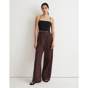 Madewell The Harlow Wide Leg Pants Brown Cotton Relaxed Fit High Rise Size 8